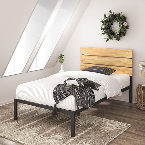 ZINUS Paul 36 cm Bettrahmen aus Metall und Holz | Holzlattenrost | Für Erwachsene, Kinder, Jugendliche | Einfache Montage | 90 x 200 cm | Natur