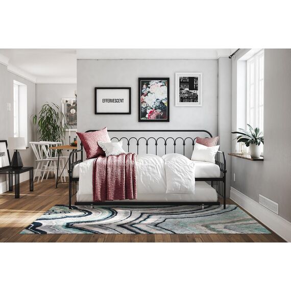 Novogratz Bright Pop Doppel-Tagesbett aus Metall, stilvoll und multifunktional, integrierte Rollen, schwarz