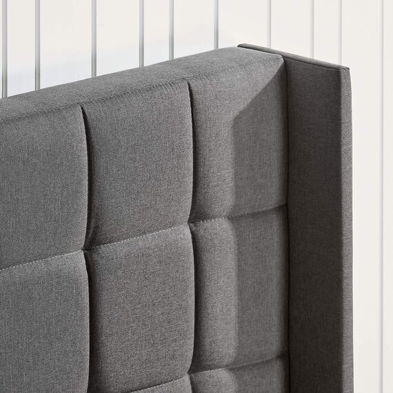 Zinus Dori 35 cm Gepolsterter Plattformbettrahmen mit Kopfteil mit Seitenteilen | Lattenrost | Holzlattenunterstützung | Einfache Montage | 140 x 200 cm | Dunkelgrau