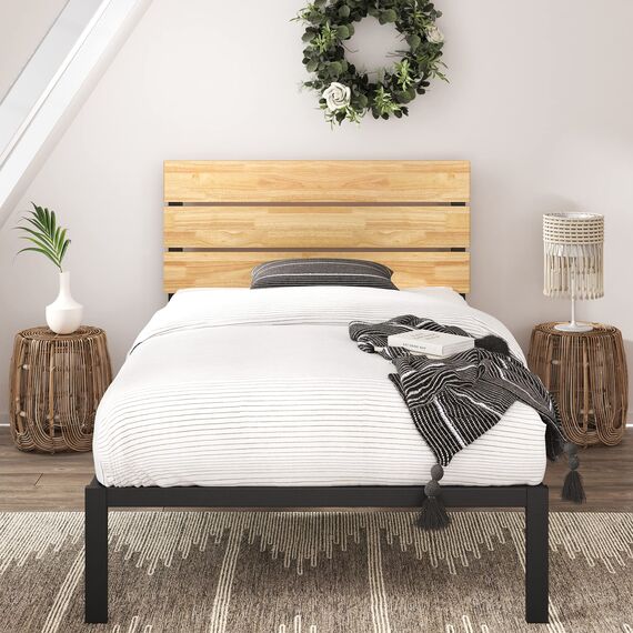 ZINUS Paul 36 cm Bettrahmen aus Metall und Holz | Holzlattenrost | Für Erwachsene, Kinder, Jugendliche | Einfache Montage | 90 x 200 cm | Natur