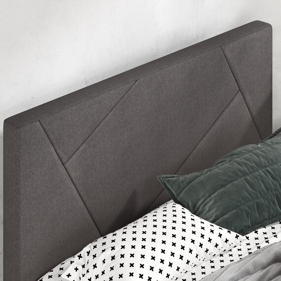 Zinus Judy Bettgestell, gepolstert, Matratzen-Fundament, Holzlattenstütze, Keine Boxspringfeder, einfache Montage, Queensize, Grau