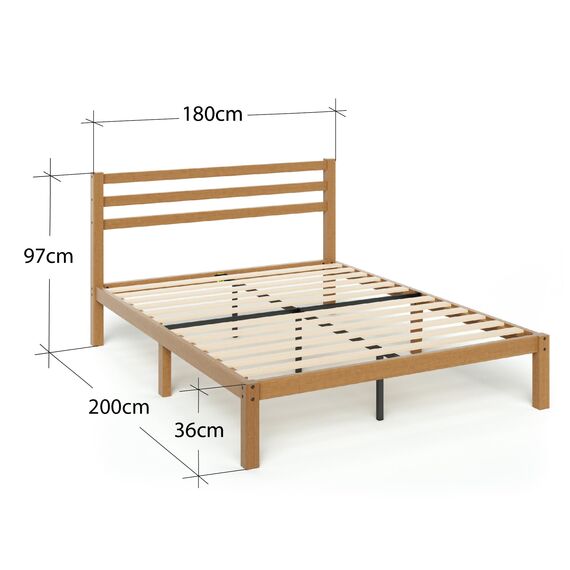 Zinus Leah Bett 180x200 cm - Höhe 35 cm mit Stauraum unter dem Bett - Bambus Plattform Bettgestell mit Kopfteil - Braun