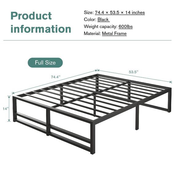 IMusee 35,6 cm Metallplattform Vollbettgestell mit starken Stahllatten Unterstützung / ausreichend Stauraum / Matratzenfundament / keine Boxspring erforderlich / einfache Montage