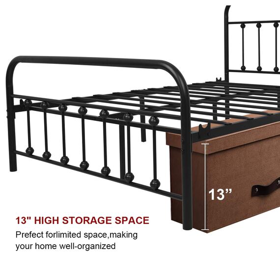 NEEBIRGELIA Metallbettrahmen, volle Größe, mit Kopfteil und Fußteil, Einzelbettmatratze, Metallrohr und Eisen-Art-Bett, Schwarz