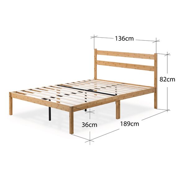 Zinus Ellie Doppelbettrahmen – Bett 135 x 190 cm – 35 cm Höhe mit Stauraum unter dem Bett – Bambus und Holz Plattform-Bettgestell mit Kopfteil – Braun