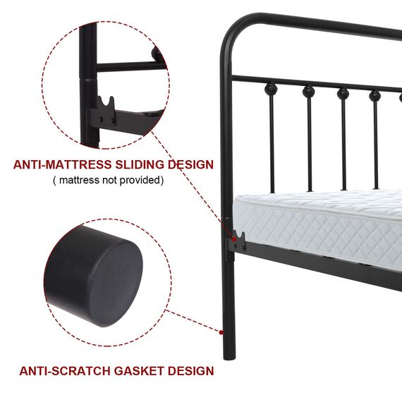 NEEBIRGELIA Metallbettrahmen, volle Größe, mit Kopfteil und Fußteil, Einzelbettmatratze, Metallrohr und Eisen-Art-Bett, Schwarz