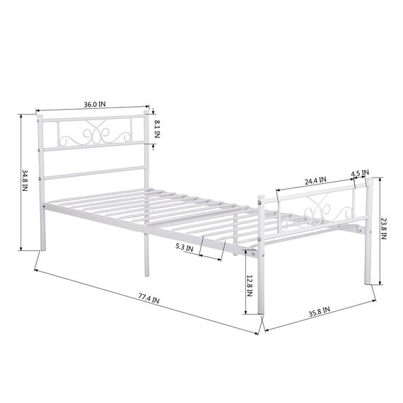 SimLife Doppelbett mit Kopfteil und Fußteil, Matratze, Unterbettkommode, ideal für Kinder, Jungen, Erwachsene, kein Boxspringbett erforderlich, Prinzessin, Weiß