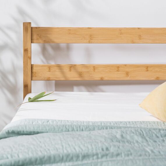 Zinus Ellie Doppelbettrahmen – Bett 135 x 190 cm – 35 cm Höhe mit Stauraum unter dem Bett – Bambus und Holz Plattform-Bettgestell mit Kopfteil – Braun
