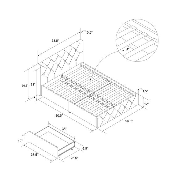 DHP Furniture Dakota Bett mit Stauraum, weißes PU, Doppelbett