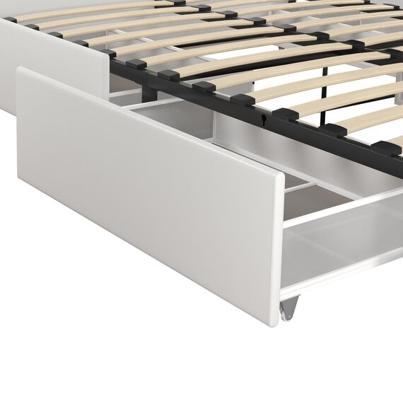 DHP Furniture Dakota Bett mit Stauraum, weißes PU, Doppelbett