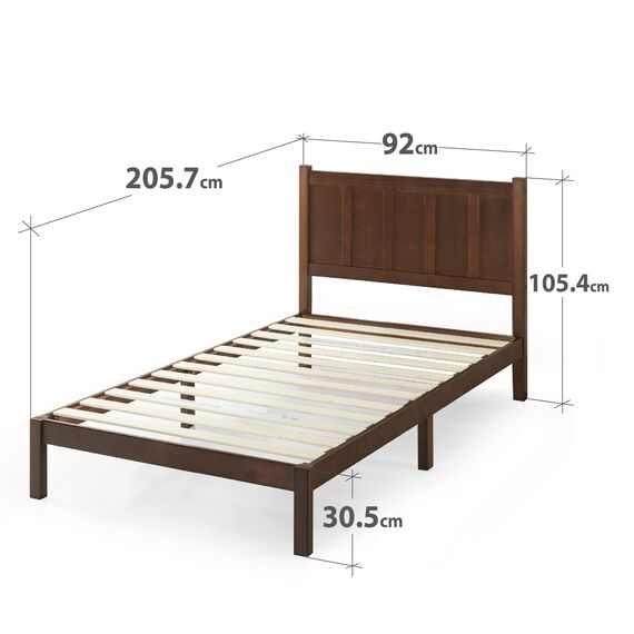 ZINUS Adrian 31 cm Bettrahmen aus Holz mit Kopfteil | Lattenrost aus Massivholz | Für Erwachsene, Kinder, Teenager | Holzlattenunterstützung | Einfache Montage | 90 x 200 cm | Rustikaler Stil