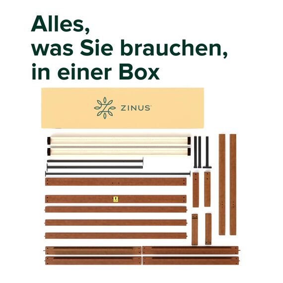 Zinus Leah Bett 180x200 cm - Höhe 35 cm mit Stauraum unter dem Bett - Bambus Plattform Bettgestell mit Kopfteil - Braun