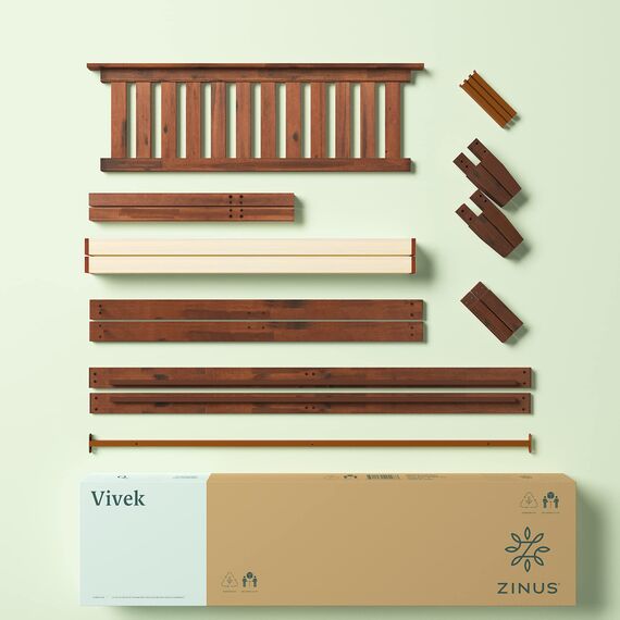 Zinus Vivek Holzplattform Bettgestell mit Kopfteil/Holzlattenstütze, Keine Boxfeder nötig, einfache Montage, Queen, Holz Lamellen, Antike Espresso