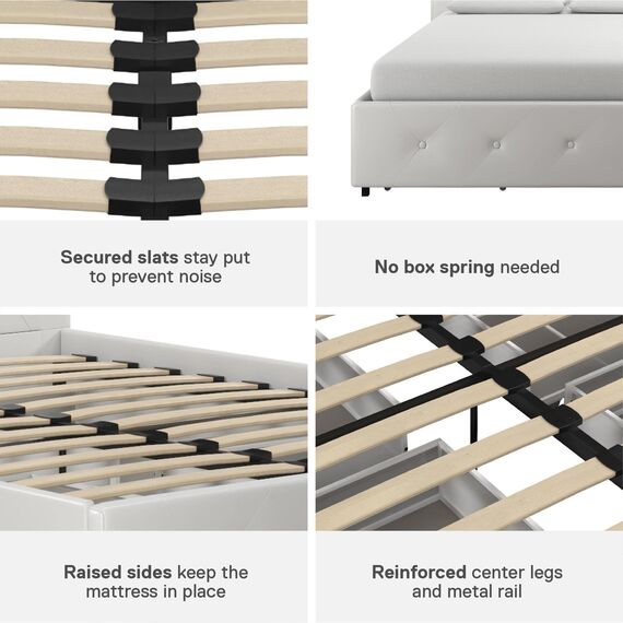 DHP Furniture Dakota Bett mit Stauraum, weißes PU, Doppelbett