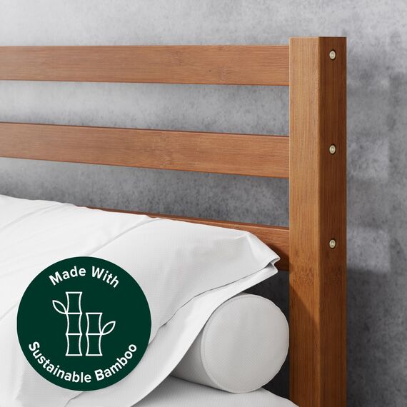Zinus Leah Bett 180x200 cm - Höhe 35 cm mit Stauraum unter dem Bett - Bambus Plattform Bettgestell mit Kopfteil - Braun