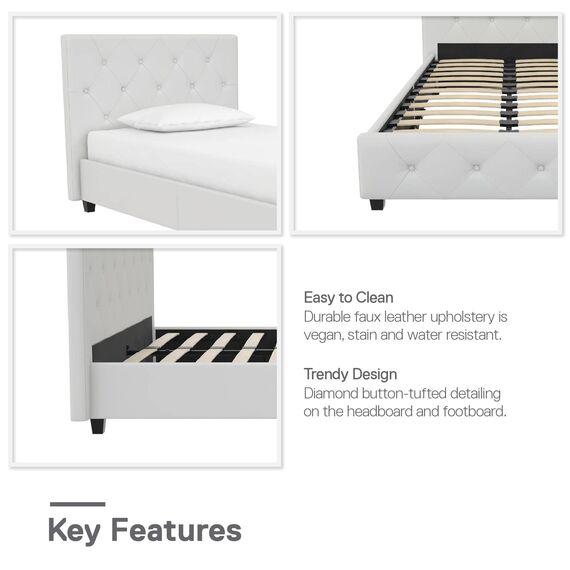 DHP Furniture Dakota Polsterbett Weiß Einzelbett
