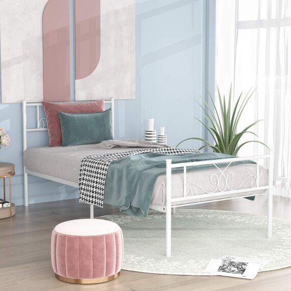 SimLife Doppelbett mit Kopfteil und Fußteil, Matratze, Unterbettkommode, ideal für Kinder, Jungen, Erwachsene, kein Boxspringbett erforderlich, Prinzessin, Weiß