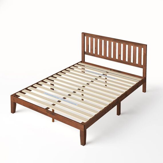 Zinus Vivek Holzplattform Bettgestell mit Kopfteil/Holzlattenstütze, Keine Boxfeder nötig, einfache Montage, Queen, Holz Lamellen, Antike Espresso