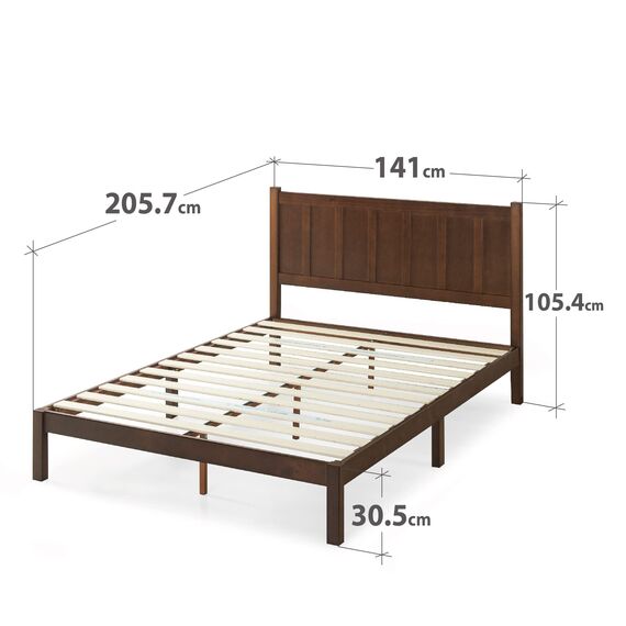 ZINUS Adrian 31 cm Holzbettrahmen mit Kopfteil | Massivholzlattenrost | Holzlattenunterstützung | Einfache Montage | 140 x 200 cm |Rustikaler Stil