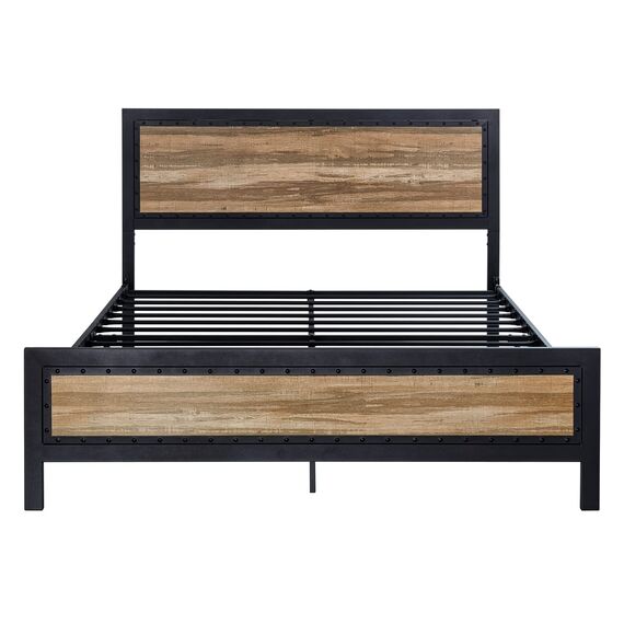 Urest Queen-Size-Bettgestell mit Kopfteil/Plattformbett/Metallbettrahmen/Starke Lattenstütze/Keine Boxspringfeder nötig, Schwarz
