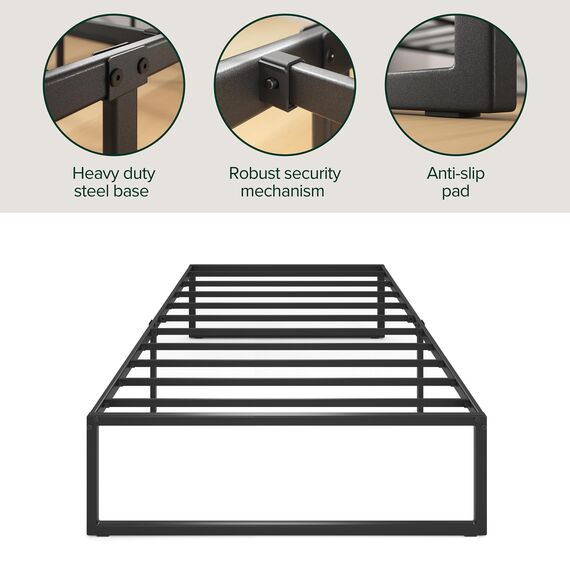 Zinus Lorelai Einzelbettgestell – Bett 90 x 190 cm – 36 cm Höhe mit Unterbettkommode – Plattform-Bettgestell aus Metall mit Stahllattenstütze – Schwarz