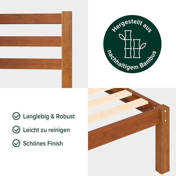 Zinus Leah Bett 180x200 cm - Höhe 35 cm mit Stauraum unter dem Bett - Bambus Plattform Bettgestell mit Kopfteil - Braun