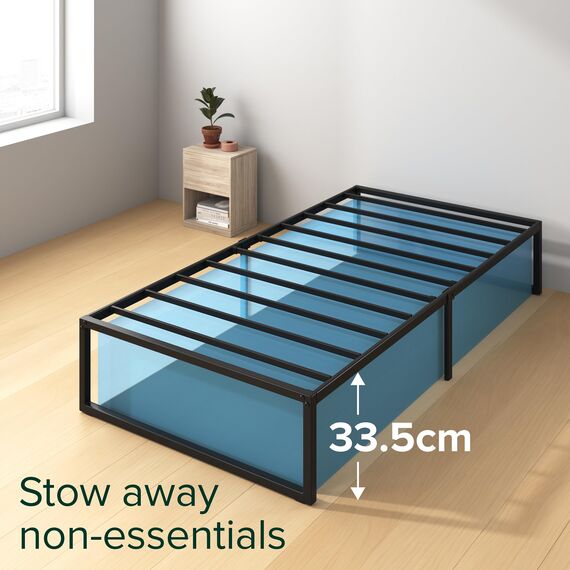 Zinus Lorelai Einzelbettgestell – Bett 90 x 190 cm – 36 cm Höhe mit Unterbettkommode – Plattform-Bettgestell aus Metall mit Stahllattenstütze – Schwarz