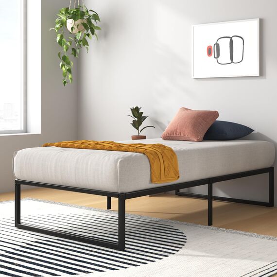 Zinus Lorelai Einzelbettgestell – Bett 90 x 190 cm – 36 cm Höhe mit Unterbettkommode – Plattform-Bettgestell aus Metall mit Stahllattenstütze – Schwarz