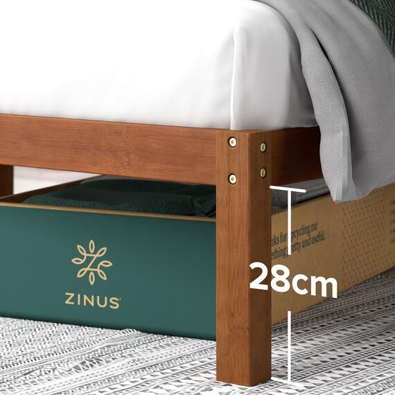 Zinus Leah Bett 180x200 cm - Höhe 35 cm mit Stauraum unter dem Bett - Bambus Plattform Bettgestell mit Kopfteil - Braun