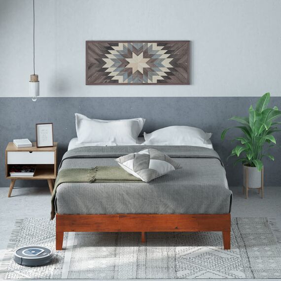 Zinus Wen 12 Inch Deluxe Wood Platform Bed/No Box Spring Needed/Wood Slat Support/Cherry Finish, King