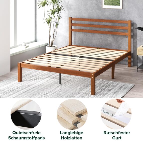 Zinus Leah Bett 180x200 cm - Höhe 35 cm mit Stauraum unter dem Bett - Bambus Plattform Bettgestell mit Kopfteil - Braun