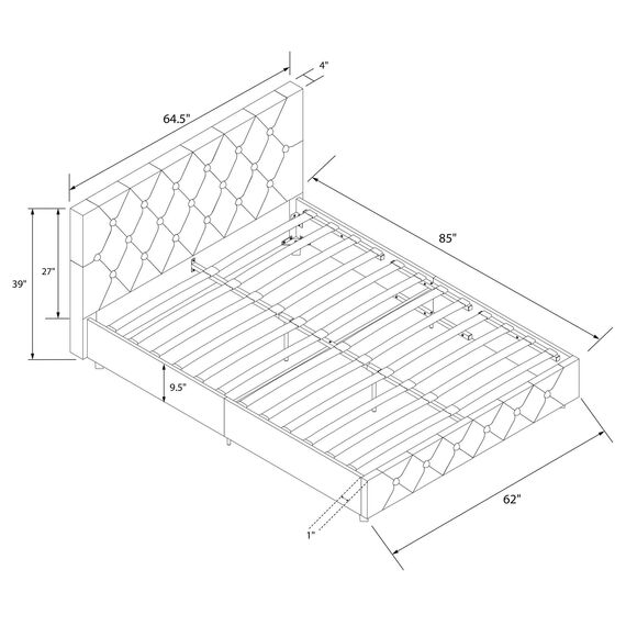 DHP Dakota Gepolstertes Plattformbett mit Diamantknopf, getuftetes Kopfteil und Fußteil, kein Boxspringbett nötig, Queen, weißes Kunstleder