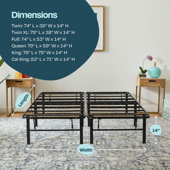 Linenspa Metallbett mit Lattenrost Klappbett 33 cm Stauraum unter Bettgestell Montage in 5 Minuten US Twin XL