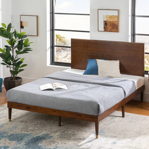 Zinus Deluxe Mid-Century Wood Platform Bed with Adjustable Height Headboard, no Box Spring Needed, Twin