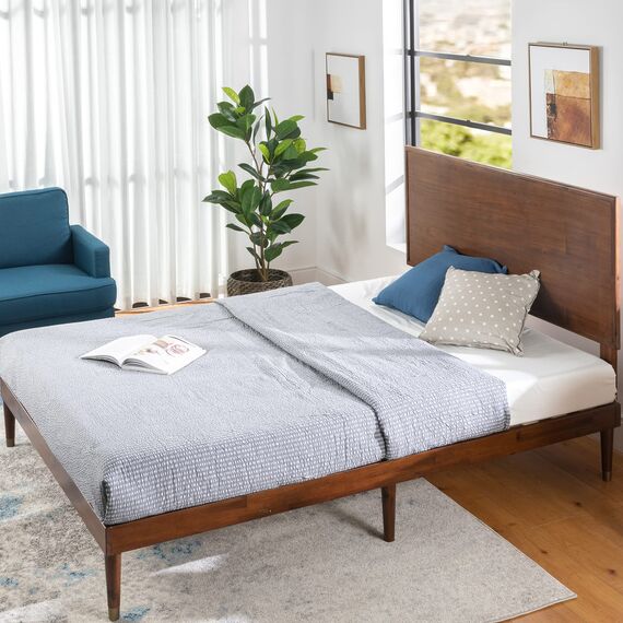 Zinus Deluxe Mid-Century Wood Platform Bed with Adjustable Height Headboard, no Box Spring Needed, Twin