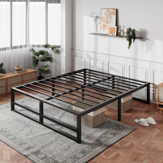 IMusee 35,6 cm Metallplattform Vollbettgestell mit starken Stahllatten Unterstützung / ausreichend Stauraum / Matratzenfundament / keine Boxspring erforderlich / einfache Montage