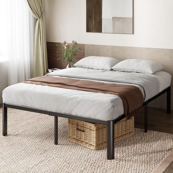 Zinus Van King Size Bettrahmen – Bett 150 x 200 cm – 41 cm Höhe mit Unterbettkommode – Metall-Plattform-Bettrahmen – Schwarz