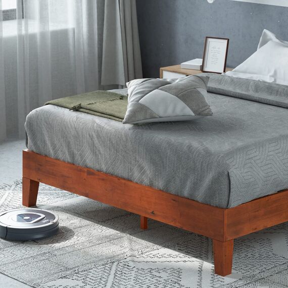 Zinus Wen 12 Inch Deluxe Wood Platform Bed/No Box Spring Needed/Wood Slat Support/Cherry Finish, King