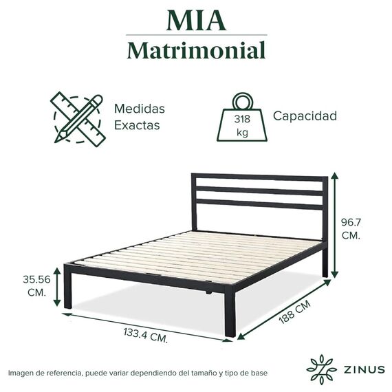 Zinus MIA Bettgestell mit Metallplattform mit Kopfteil/Matratzenunterlage/Holzlattenständer/einfache Montage/Bett in Box/Möbel für Schlafzimmer/Doppelbett