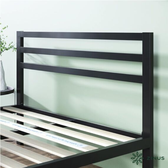 Zinus MIA Bettgestell mit Metallplattform mit Kopfteil/Matratzenunterlage/Holzlattenständer/einfache Montage/Bett in Box/Möbel für Schlafzimmer/Doppelbett