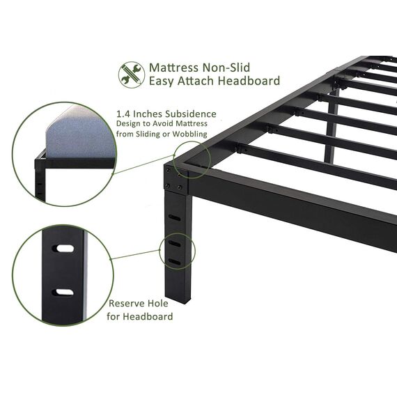 45MinST 45,7 cm Bettgestell mit maximalem Stauraum, verstärkte Plattform, 1,587 kg, strapazierfähig, einfache Montage, Matratzenfundament, Stahllatten, geräuschfrei, Queen-Size-Bett