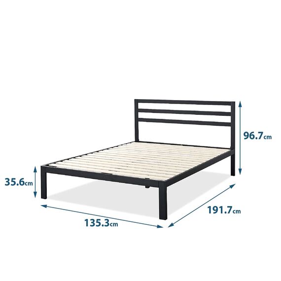 Zinus MIA Bettgestell mit Metallplattform mit Kopfteil/Matratzenunterlage/Holzlattenständer/einfache Montage/Bett in Box/Möbel für Schlafzimmer/Doppelbett