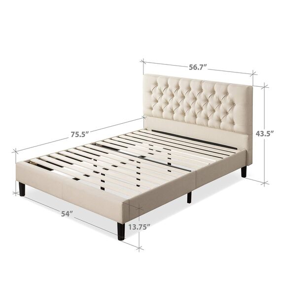 Zinus Misty Gepolstertes Plattformbettgestell, Matratzenfundament, Holzlattenstütze, kein Boxspringbett nötig, einfache Montage, Taupe, voll