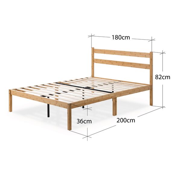 Zinus Ellie Super King Bettgestell – Bett 180 x 200 cm – 35 cm Höhe mit Stauraum unter dem Bett – Bambus und Holz Plattform-Bettgestell mit Kopfteil – Braun