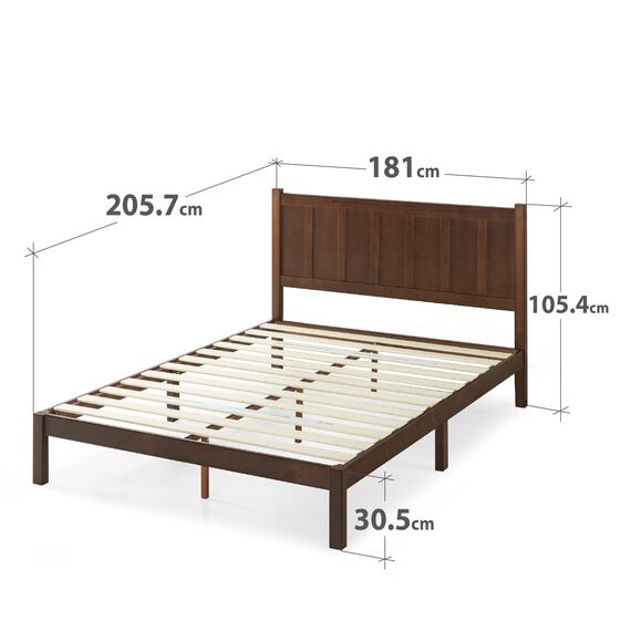 Zinus Adrian 31 cm Holzbettrahmen mit Kopfteil | Massivholzlattenrost | Holzlattenunterstützung | Einfache Montage | 180 x 200 cm |Rustikaler Stil