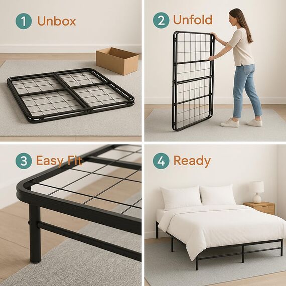 Naomi Home Idealbase Schwerlastbett, geräuschfrei, 35,6 cm, Queen/Schwarz