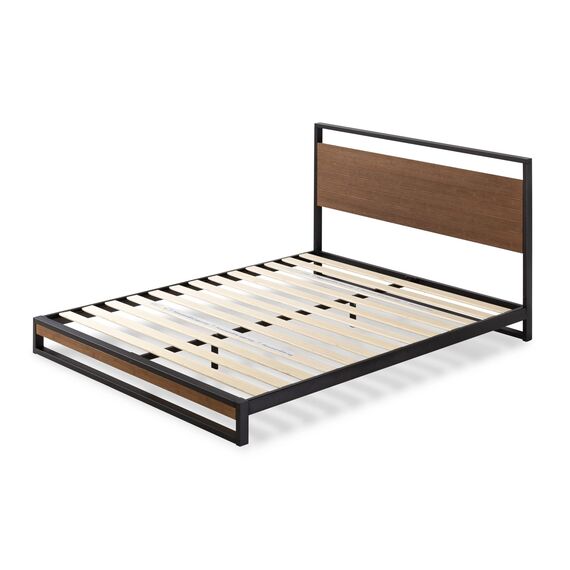 ZINUS Suzanne 37 Zoll Metall und Holz Plattform Bettrahmen/Massivholz & Stahl Konstruktion/Keine Boxfeder benötigt/Holzlattenstütze/Einfache Montage Kastanienbraun Voll