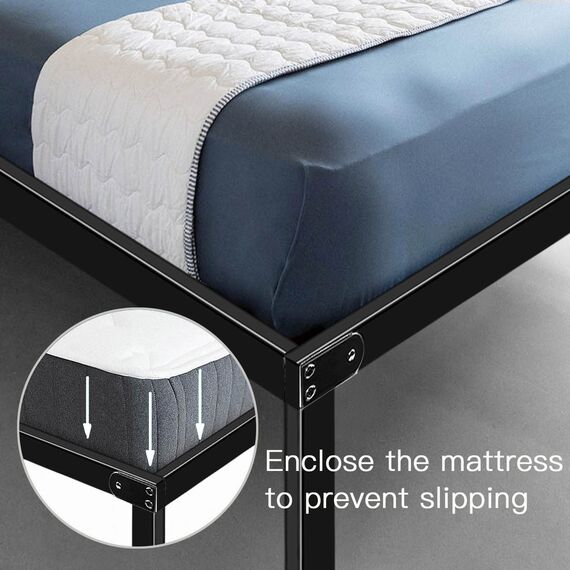 HAAGEEP Schwarzer Queen-Bettrahmen aus Metall, kein Boxspringbett erforderlich, 35,6 cm Plattform, robuste Bettrahmen mit Stauraum, BQ