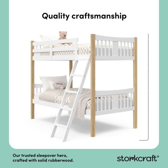 STORKCRAFT Caribou Twin-Over-Twin Etagenbett (Weiß mit Natur) – Greenguard Gold Zertifiziert, verwandelt Sich in 2 einzelne Einzelbetten