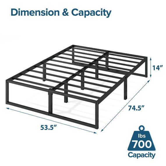 Zinus Caleb Bett - Bett mit Stauraum unter dem Bett - Metall-Plattformbettrahmen - Schwarz